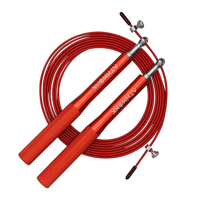 Athmonk Steel Wire High Speed Skipping Rope For Men & Women - Jumping Rope For Exercise - Metal Handle - Tangle Free 10ft Long Adjustable